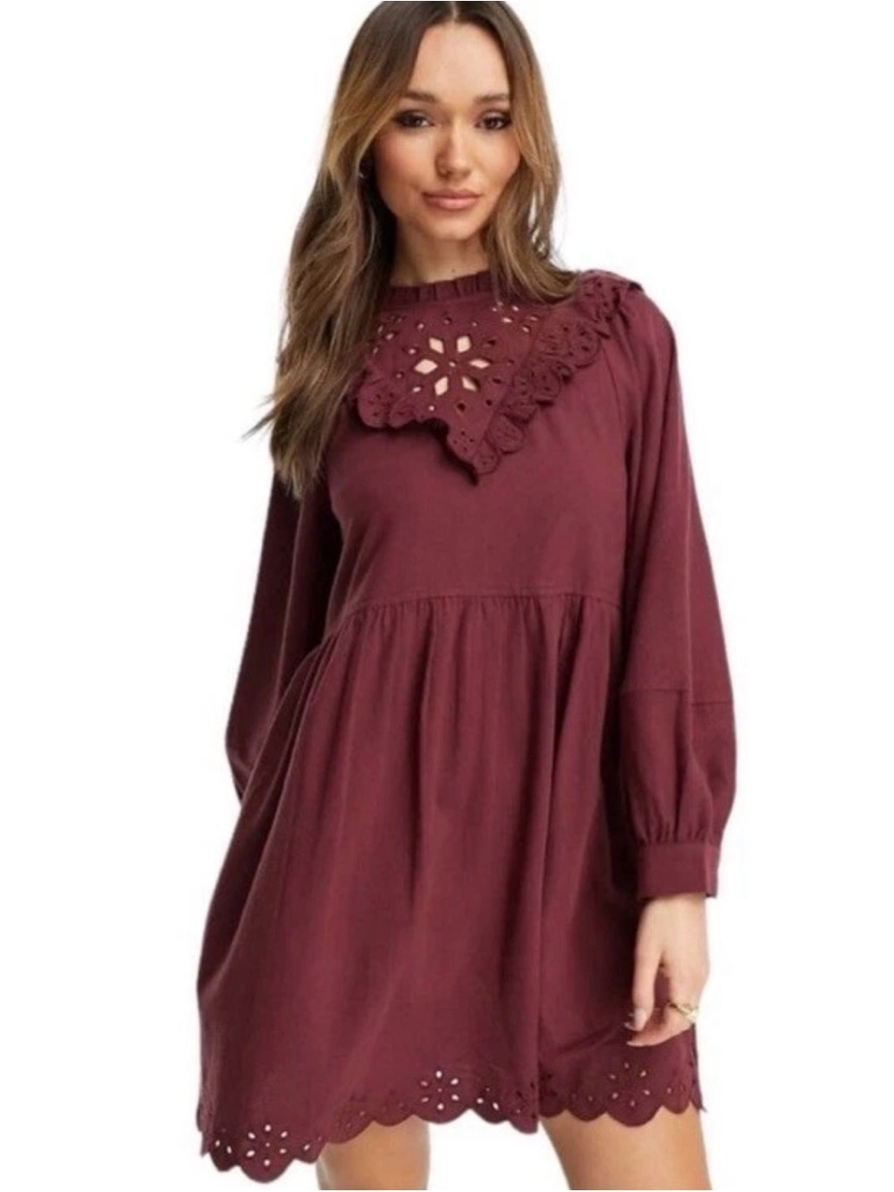 NWT Burgundy Eyelet Long Sleeve Dress XXS